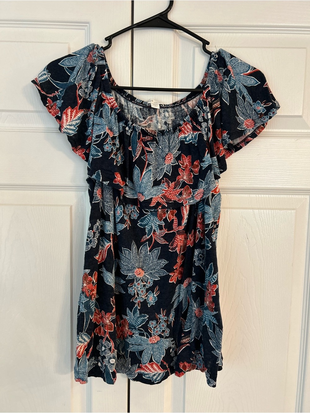 NWOT J.Jill Love Linen Women’s Blue Flower Print Tunic Blouse Shirt Size PS